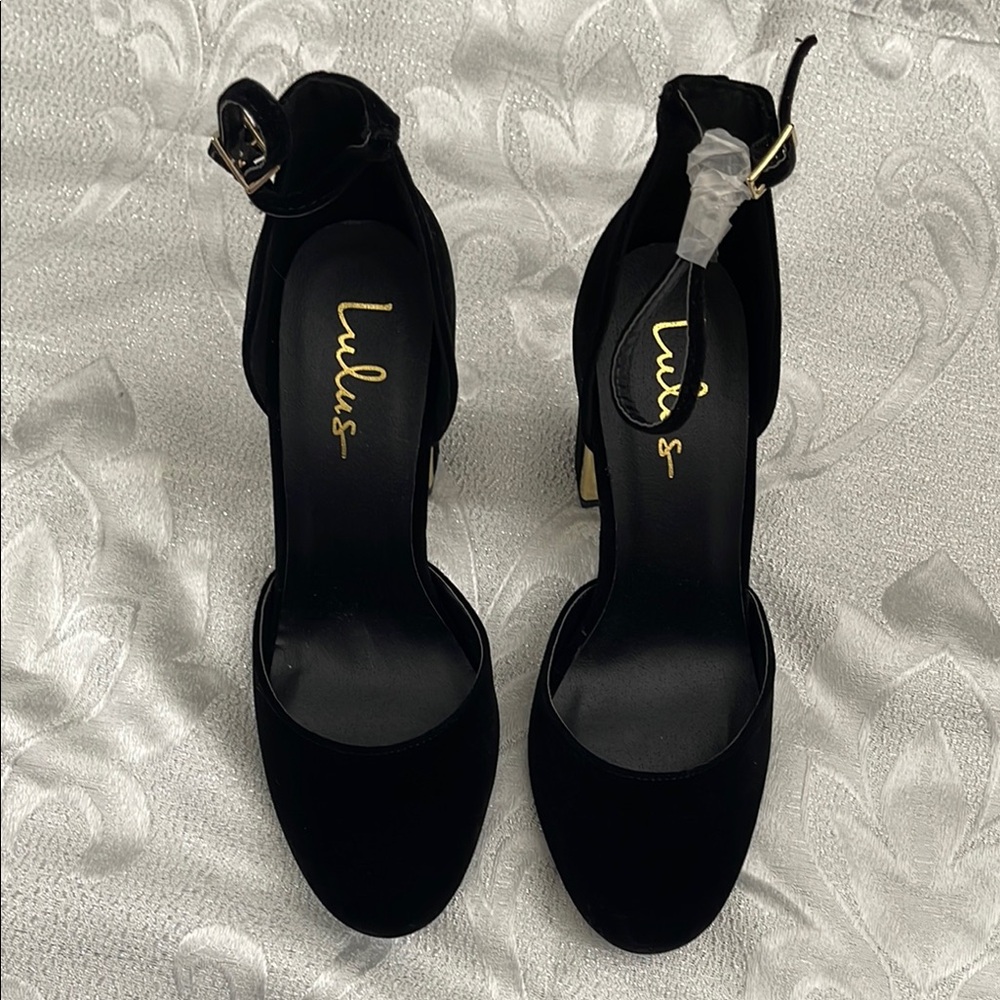 Lulu's Black Velvet Ankle Strap Heels